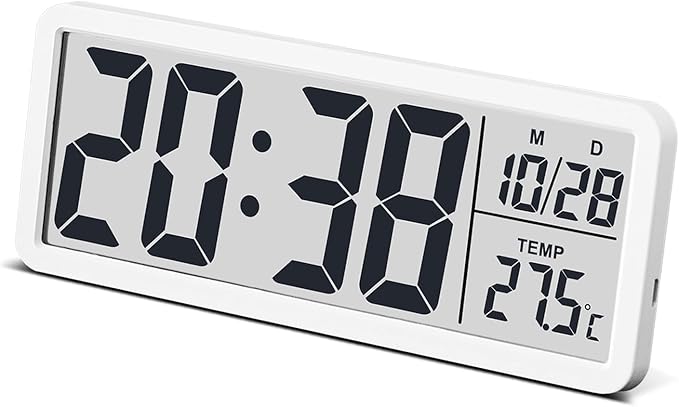 JoFomp LCD Digital Wall Clocks Battery Operated, 8.5" Modern Wall Clocks for Living Room Decor, Simple Digital Wall Clock with Temperature/Date/Time - 12/24H, Small Desk Clock for Bedroom Office