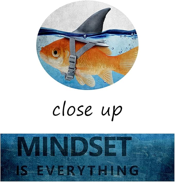 Inspiration Office Canvas Wall Art Posters Goldfish Pictures Big Shark Canvas Painting Mindset is Everything Print Poster Home Decor for Guest Room Bar, Framed 24" W x 36" H