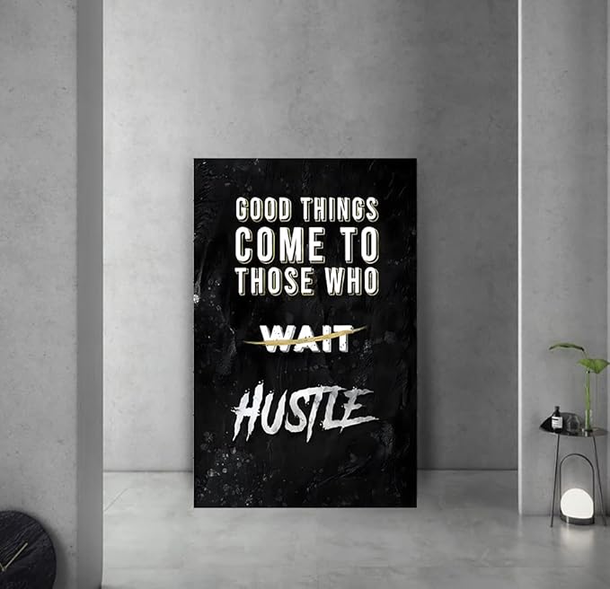 Black and White Letter Good Things Comes After Those Who Hustle Inspirational Posters and Prints Motivational Quote Art Wall Pictures for Living Room Office Framed Easy to Hang-28 x44 in