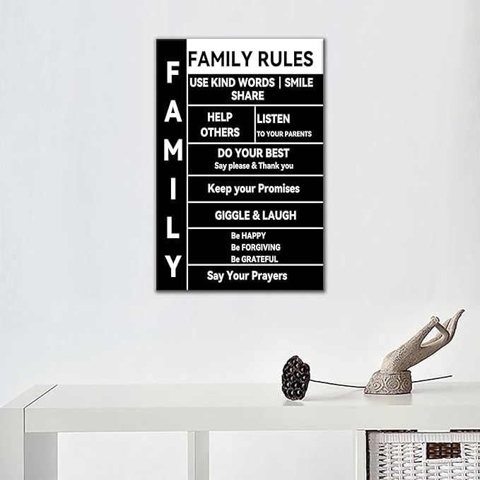 Inspirational Canvas Wall Art Motivational Poster Wall Decor for Home Positive Family Rules Quotes Poster Print Artwork for Modern Bedroom Bathroom Living Room Stretched and Framed [12''Wx18''H]