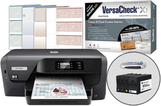 VersaCheck HP OfficeJet Pro 8210 MXE MICR Check Printer X1 Platinum Check Printing Software Bundle, Black