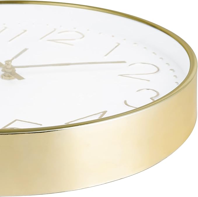 Lafocuse Silent 12 Inch 3D Numbers Gold Wall Clock for Living Room Home Decor, Battery Operated Gold Clock Wall Décor Analog for Kitchen Bedroom Office
