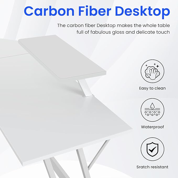L Shaped Gaming Desk, 50 Inch Corner Desk, Office Computer Desk with Large Monitor Stand for Home Office Sturdy Writing Workstation, Easy to Assemble, White