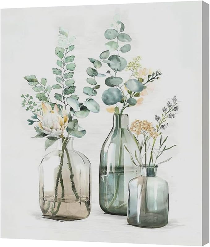 Botanical Bathroom Wall Art Rustic Green Plant Pictures Wall Decor Botanical Canvas Country Print Painting Modern Decoration Artwork for Bathroom Living Room Bedroom Office Framed 20"x24"