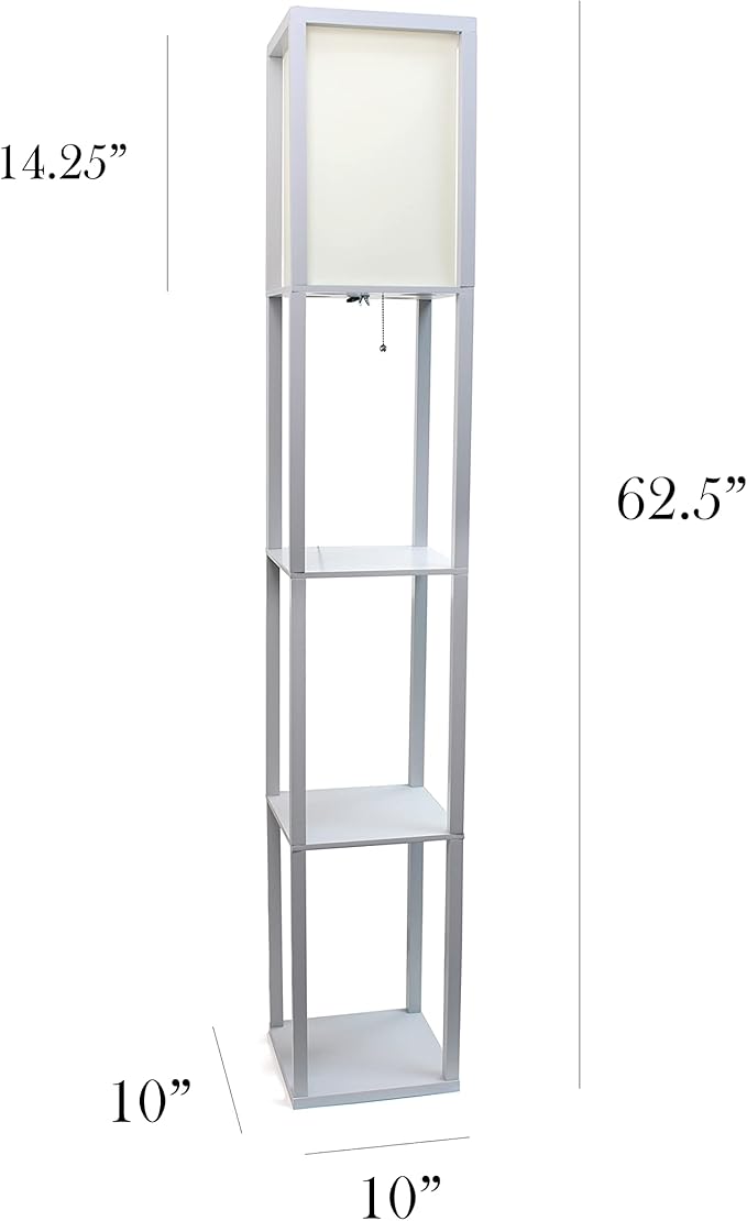 Simple Designs LF1014-GRY Etagere Organizer Storage Shelf Linen Shade Floor Lamp, Gray