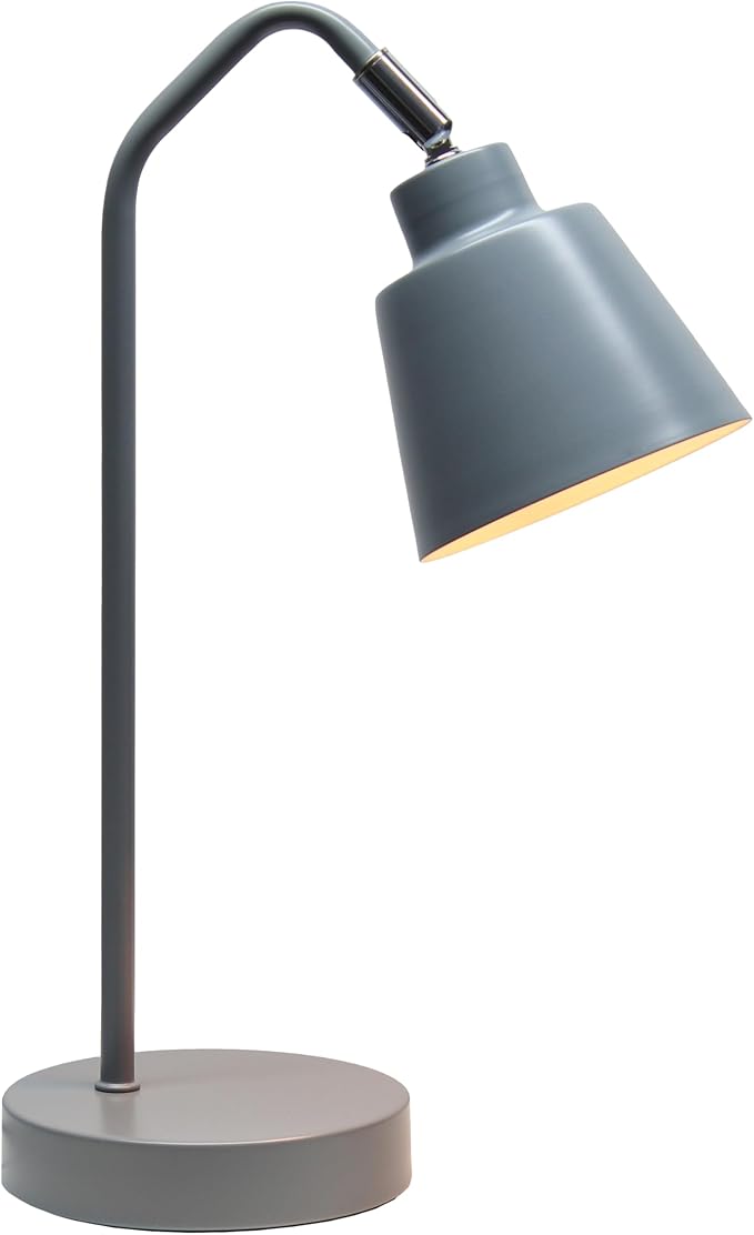 Simple Designs LD1077-GRY 16" Sleek Essentials Adjustable Metal Desk Task Lamp, for Office, Desk, Nightstand, Dorm, Gray