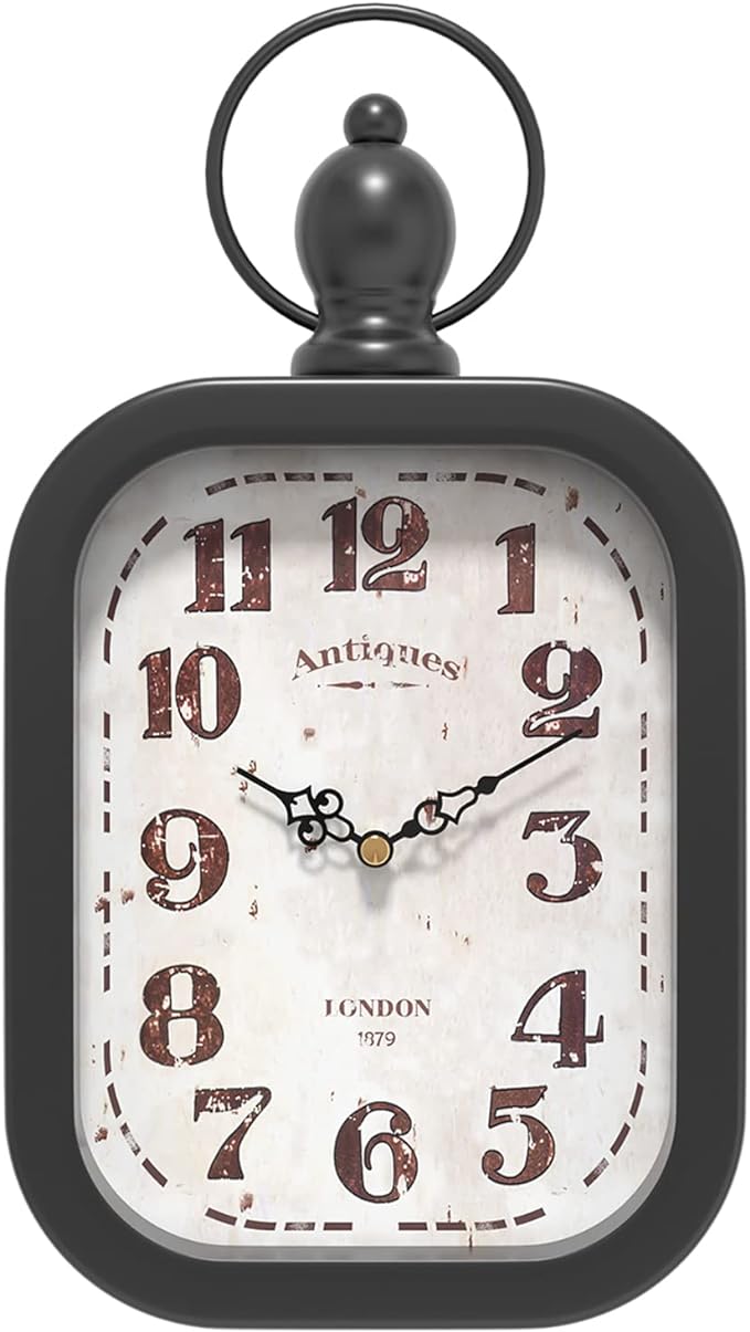 Menterry Small Retro Rectangle Wall Clock, Black Antique Vintage Style Battery Operated Silent Decor Wall Clocks for Farmhouse,Bedroom,Kitchen,Bathroom (11" H x 6.1" W)