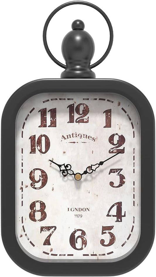 Menterry Small Retro Rectangle Wall Clock, Black Antique Vintage Style Battery Operated Silent Decor Wall Clocks for Farmhouse,Bedroom,Kitchen,Bathroom (11" H x 6.1" W)