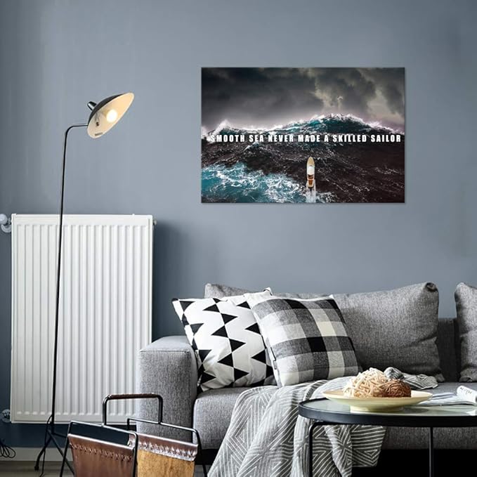 Inspirational Canvas Wall Art Motivational Posters Success Painting Smooth Seas Pictures Positive Motto Office Quotes Prints Artwork for Living Room Teen Bedroom Framed Easy to Hang (12”Hx16”W)