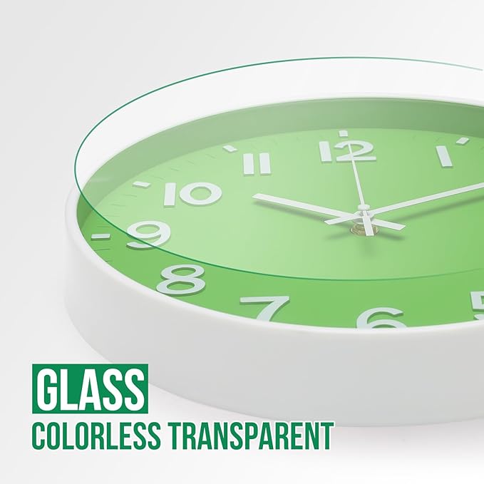 Wall Clock 12 Inch Green Modern Simple Quartz Decorative Clock Non-Ticking Silent Battery Operated Round Wall Clocks Trendy and Practical Best Gift for Living Room Bedroom Kitchen Office