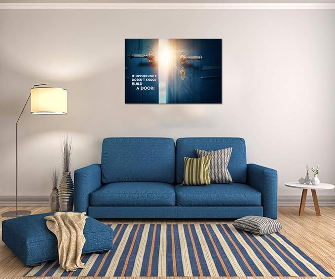 Success Inspirational Canvas Wall Art If Opportunity Doesn't Knock Build a Door Motivational Motto Pictures Painting Modern Inspiring Posters Prints Artwork Office Home Classroom Decor (24”Hx36”W)