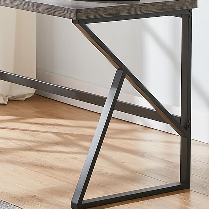 HSH Home Office Desk, Industrial Metal Wood Computer Desk for PC Laptop Work Writing Study Gaming in Bedroom Living Room, Dark Gray Oak, 47 Inch