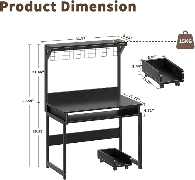 ALISENED 31.5" Small Computer Desk with Hutch, Office Desk Study Table Writing Desk Workstation PC Table for Home Office, Space Saving Design