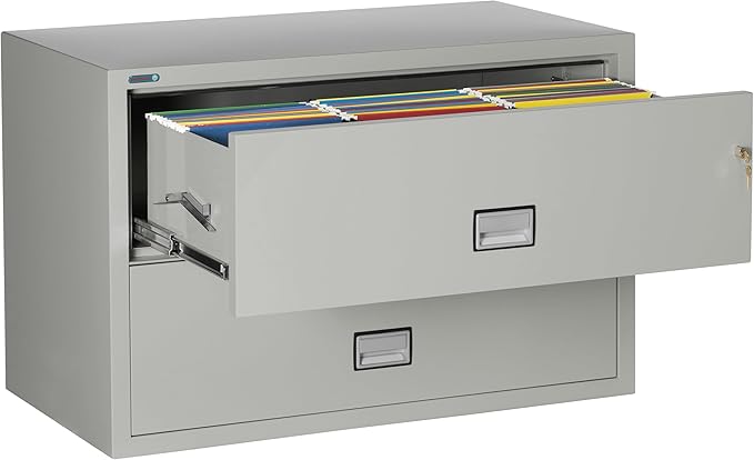 44 inch Wide 2-Drawer Lateral Fireproof File Cabinet – Legal and Letter Size Filing – Key Lock – Water Resistant – Fire Safe and Impact Rated – Light Gray Finish – Model LAT2W44LG