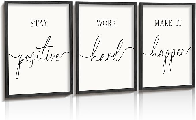 Heiple Motivational Wall Art 11"x14" Framed Wooden Inspirational Office Wall Decor for Men Picture Poster Positive Work Hard Quote Wall Decor for Home Office Bedroom (Black, 11”x14”)