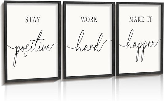 Heiple Motivational Wall Art 11"x14" Framed Wooden Inspirational Office Wall Decor for Men Picture Poster Positive Work Hard Quote Wall Decor for Home Office Bedroom (Black, 11”x14”)
