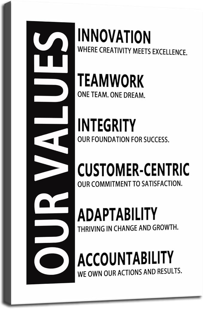 Motivational Quotes Exercise Canvas Wall Art Inspirational Our Values Print Poster Modern Inspiring Picture Painting Framed Artwork for Office Gym Company Wall Decor Ready to Hang[24''W x 36''H]