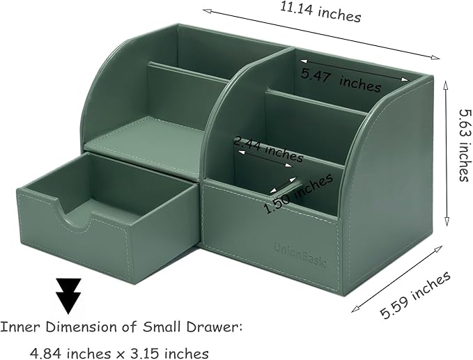 UnionBasic Desk Organizer - Multifunctional Leather Desktop Pen Holder Storage Box - Business Card/Pen/Pencil/Mobile Phone/Stationery Holder, Malachite Green