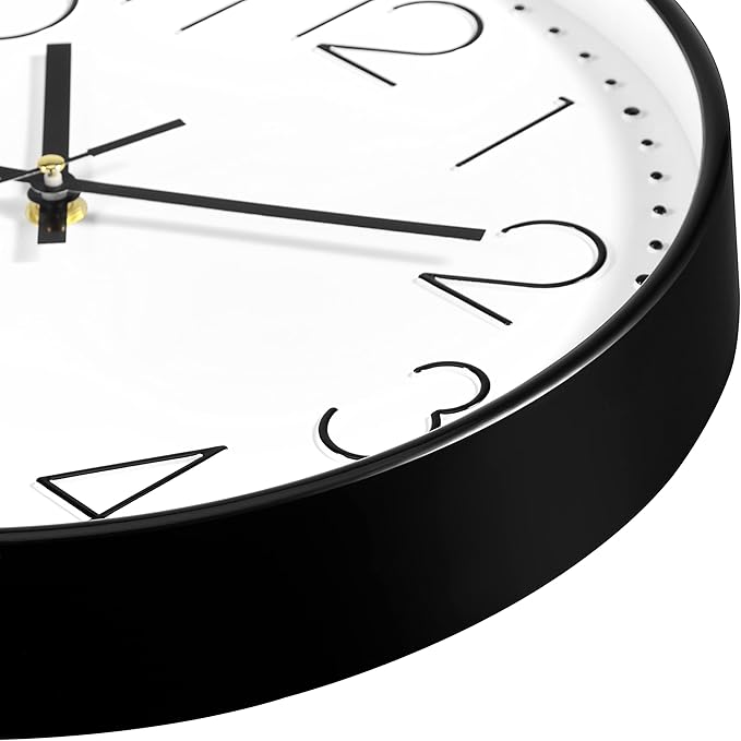 Foxtop 14 Inch Black Wall Clock Large Silent Non-Ticking Battery Operated Round Quartz Modern Wall Clocks Decorative for Living Room Bedroom Home Office