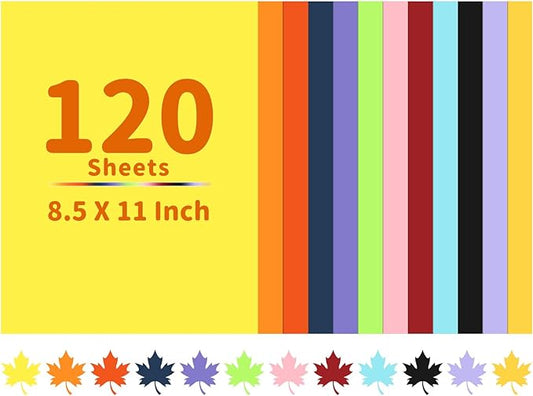 120 Sheets 8.5" X 11" Colored Cardstock, 12 Assorted Colors Construction Paper Card Stock Printer Paper for Printing, Art, Drawing,Card Making, DIY Crafts,Tags,School Supplies,Party Decorations