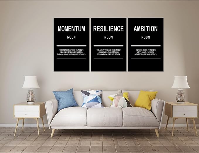 WYJZDZQ8 Inspirational Wall Art Ambition Momentum Resilience 3 Panel Motivational Canvas Print Poster Picture Painting Modern Inspiring Artwork for Home Living Room Office Wall Decor [72''Wx 36''H]