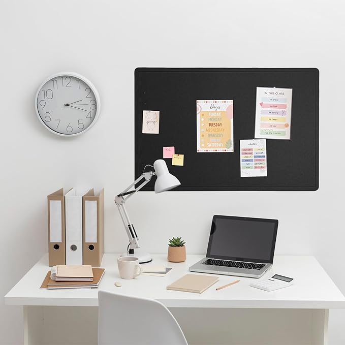 Bulletin Board, 36 x 24 inches Felt Board - Decorative Pin Board, Cork Board Alternative for Wall, 3' x 2' Foldable Self-Adhesive Vision Board Prayer Board with 20 Pushpins - Black
