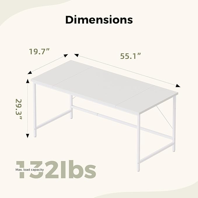 Mericonia 55 inch Computer Desk, Gaming Desk for Small Spaces, Modern Simple Style Table for Home Office, Study Student Writing Table