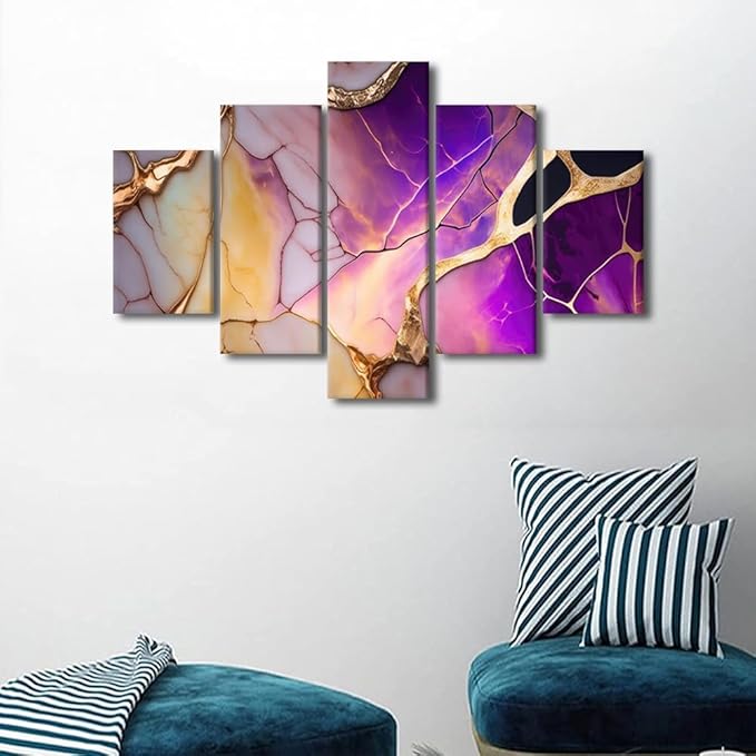 Canvas Wall Art Decor Modern Living Room Wall Art 5 Panel Abstract Canvas Wall Art Universe Color Poster Prints on Canvas for Men Lady Wall Art Stretched and Framed Ready to Hang 60x40 in