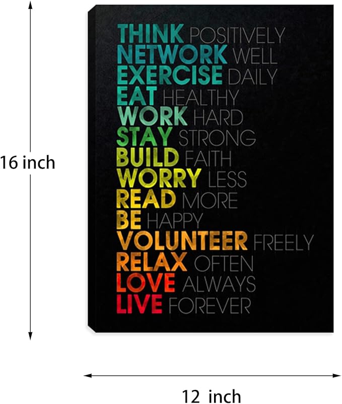 Inspirational Black Canvas Wall Art Motivational Positive Quotes Office Wall Decor Painting Picture Poster Art Prints Living Room Bedroom Workplace Office Framed Artwork Decorations 12"x16"
