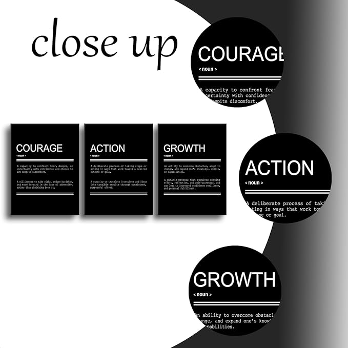 Courage Action Growth Motivational Canvas Wall Art Inspirational Quotes Picture Painting Positive Affirmations Print Poster for Office Living Room Bedroom Gym Wall Decor Ready to Hang [36''Wx16''H]