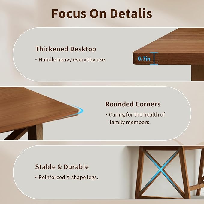 Modern Solid Wood Desk - 48" Simple Computer Table for Home Office Study Writing Workstation in Walnut, 48" W x 24" D