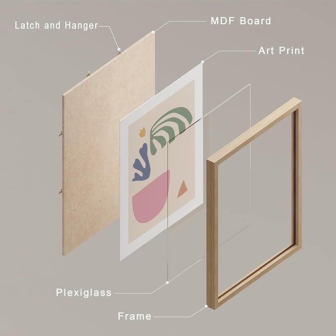 SIGNWIN Framed Poster Wall Art Set of Collage Henri Matisse Pastel Plant Blocks Nature Abstract Illustrations for Living Room, Bedroom, Office - 11"x14"x 8 Natural