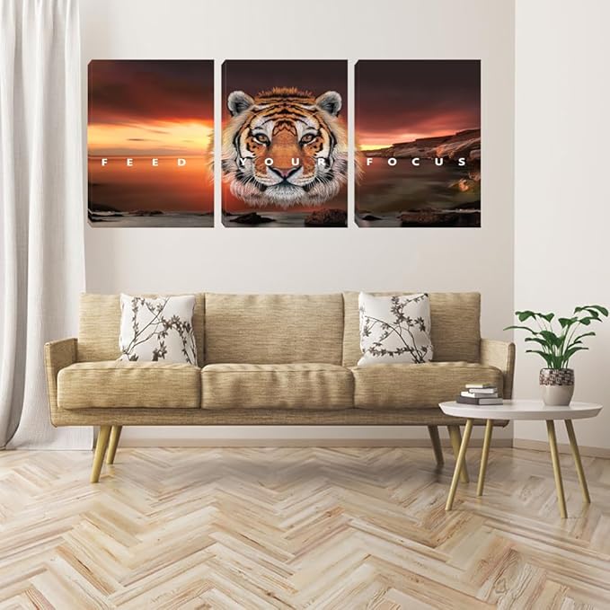 Motivational Wall Art, Inspirational Canvas Wall Art for Office, 3 Pieces Tiger Painting Posters Prints for Entrepreneur Living Room Bedroom Dorm(72''Wx36''H)