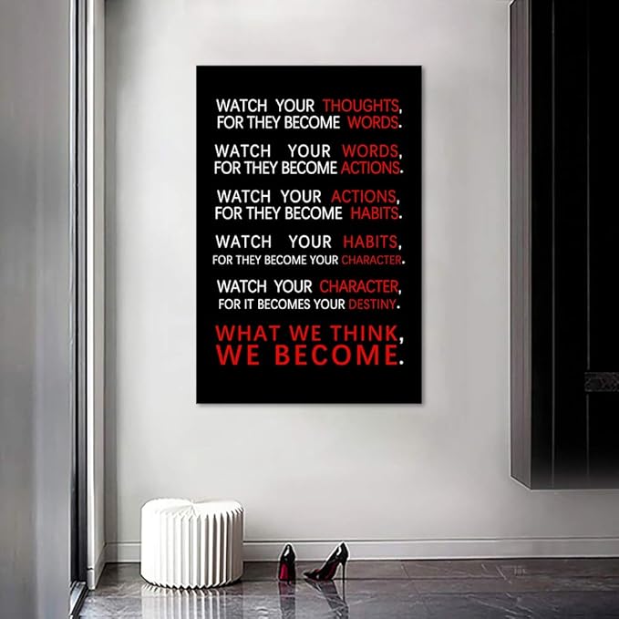 Yatsen Bridge Office Inspirational Wall Art Motivational Classroom Posters Watch Your Thoughts Pictures Prints on Canvas Positive Motto Quotes Artwork Home Classroom Decor for Teens Framed (24”Wx36”H)