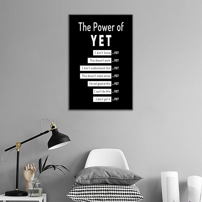 Motivational Canvas Wall Art Inspirational Office Poster Wall Decor Print Positive The Power of Yet Quotes Picture Painting Artwork for Gym Living Room Workplace Stretched and Framed [30''Wx 40''H]
