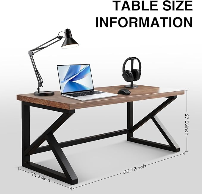 55inch Solid Wood Computer Desk,Large Office Desk Home Simple Modern Long Desk Study Writing Desk Dining Table for Home Office
