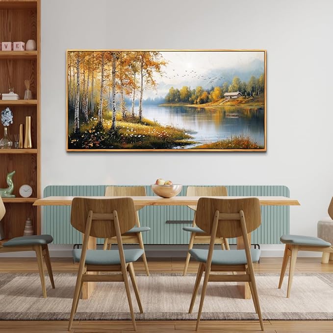 ERQINHUA Canvas Printing Wall Art Large Wall Decor For Living Room Restaurant Forest Landscape Painting Lakeside Watercolour Wall Pictures Office Mural Farmhouse Home Decor 20x40 Inches Wood Framed