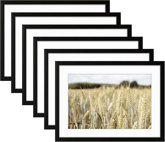Golden State Art, Gallery Wall Frame Set of 6 - Black 5x7 Aluminum Photo Frames with Mat for 4x6 Pictures - 5 x 7 inch Metal Frame with Real Glass Cover - Elegant Home or Office Decor