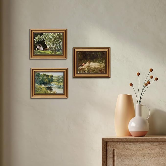 Gold Framed Wall Art Vintage River Canvas Wall Art Nature Landscape Antique River Artwork Prints Picture for Living Room Bedroom Farmhouse Bathroom Office Decor, 8x10