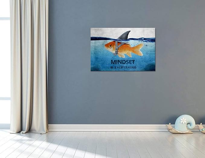 Motivational Posters Blue and Grey Canvas Wall Art Inspirational Entrepreneur Quotes Wall Office Decor Mindset Painting Inspiring Posters and Prints Artwork Stretched Giclee Ready to Hang (24”Hx36”W)