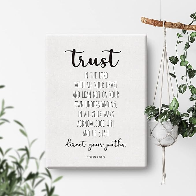 Bible Verse Art Wall Decor Proverbs 3:5-6 Trust in the Lord Scripture Canvas Painting Prints for Home Dining Room Living Room Wall Decor Framed Artwork Christian Gifts(12x15 Inch)