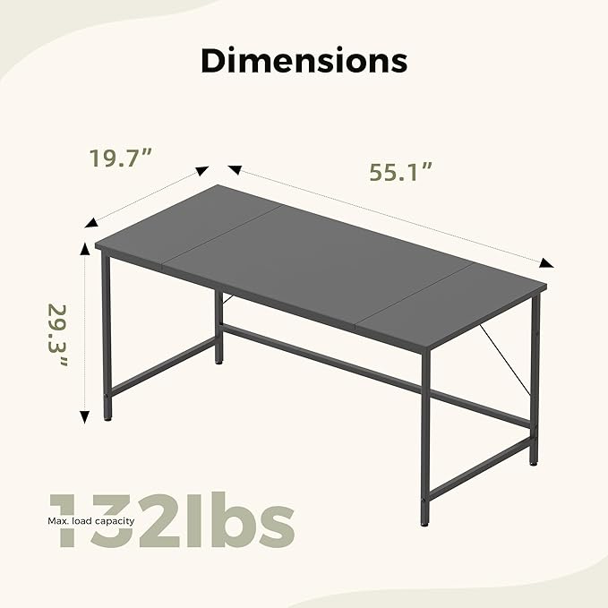 Mericonia 55 inch Computer Desk, Gaming Desk for Small Spaces, Modern Simple Style Table for Home Office, Study Student Writing Table