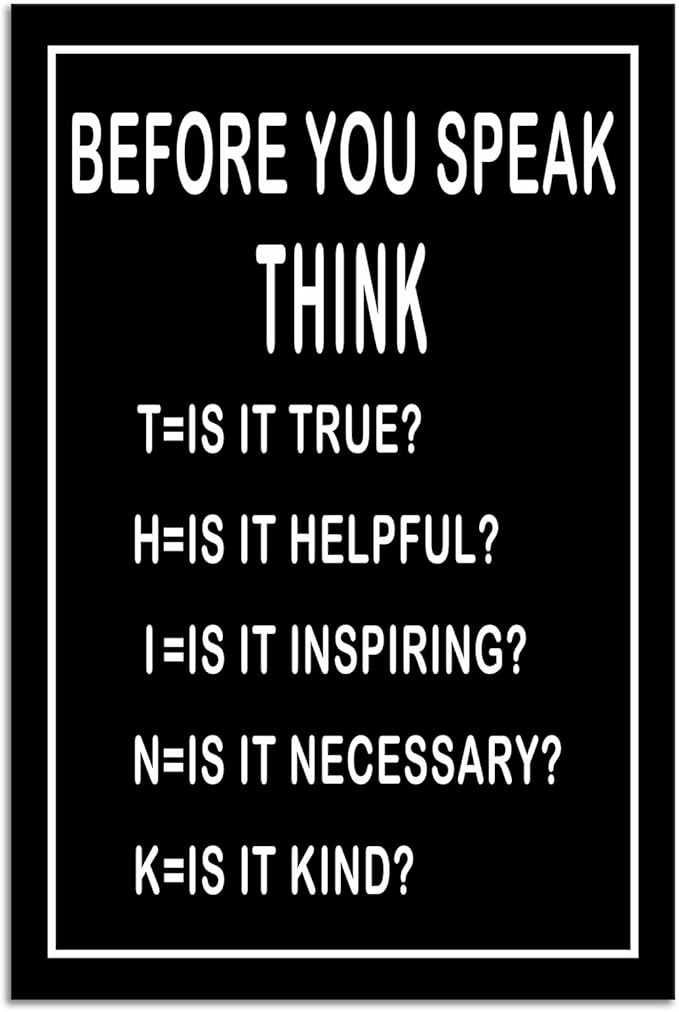 Before You Speak Think Motivational Canvas Wall Art Office Wall Decor Framed Paintings Canvas Prints Positive Inspirational Poster Home Living Room Bedroom Decor Artwork Ready to Hang [12''W x 18''H]