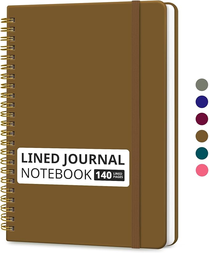 Taja Lined Spiral Journal Notebook for Women & Men, 140 Pages, College Ruled Hardcover Notebook for Work & Note Taking, Journals for Writing, A5(5.7" x 7.9") – Mocha Earth
