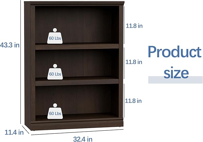 blini Wooden Bookshelf and Bookcase Set of 2, Cherry Wood Double Wide Large Bookshelves 3 Tier Bookshelf with Storage Cabinets for Living Room, Home Office, Library (Cherry Wood, 3-Shelf)