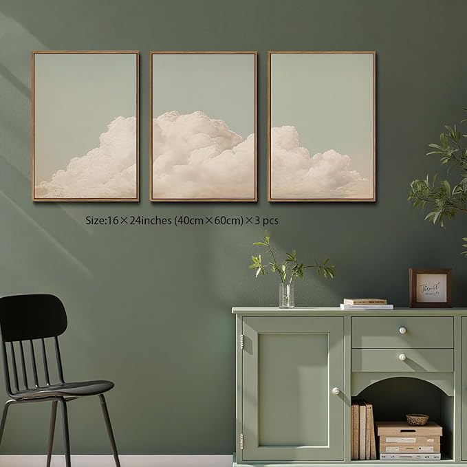 myusuar 3 Piece Large Modern Abstract Canvas Framed Wall Art For Living Room, Dearm Cloud Minimalist Wall Art Decor Posters Prints For Bedroom Office, 16x24in