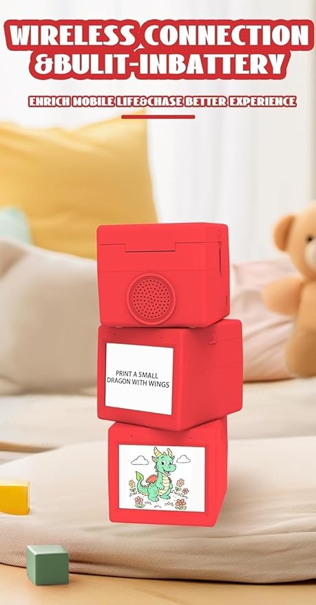 Sticker Printer Box Smart Ai Voice, Mini Stickerbox Printer Thermal Label Printer with Display Inkless Portable Sticker Maker for Home, Office, Study & DIY Projects (A Red)
