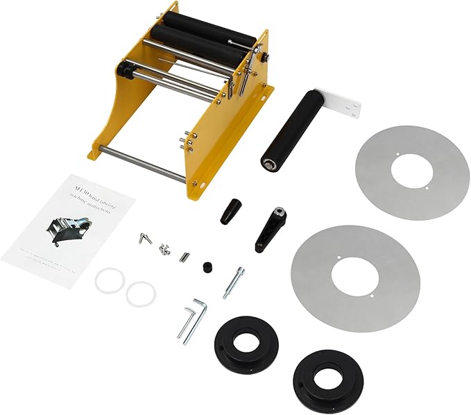 Label Applicator, Manual Bottle Label Applicator Machine Bottle Labeler, Desktop Round Bottle Label Maker for Φ 0.98"-4.72" Bottle, for Home, Office Yellow 10-25pcs/min