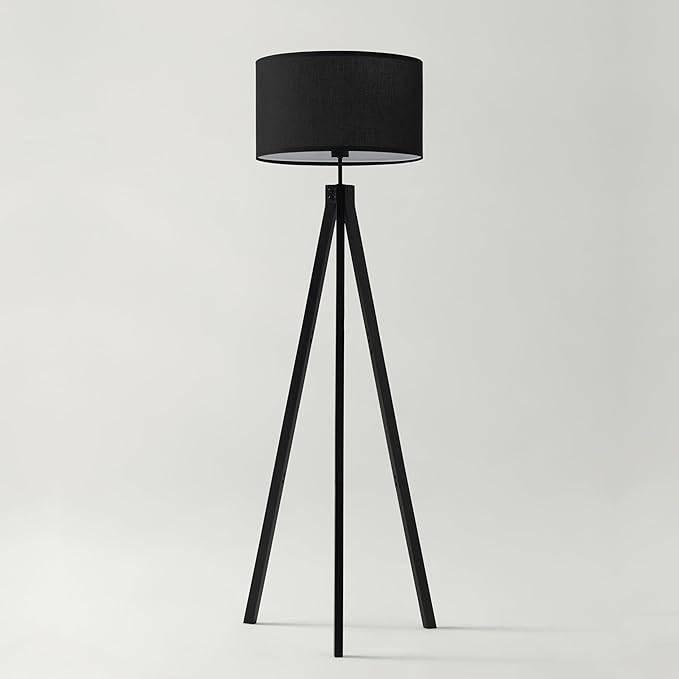 Brightech Eden Tripod LED Floor Lamp – Mid Century Dimmable Modern Light for Contemporary Living Rooms - Tall Free Standing Lamp with Solid Wood Legs for Bedroom, Office - Classic Black
