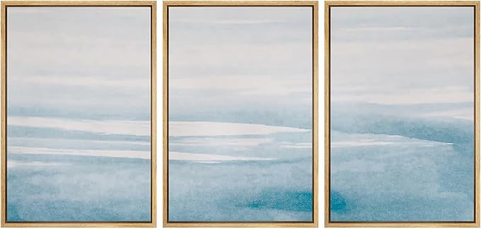 SIGNWIN 3 Piece Framed Canvas Wall Art Blue Sky Watercolor Nature Wilderness Illustrations Abstract Traditional Relax/Calm Home Artwork Decoration for Living Room,Bedroom - 16"x24"x3 Natural